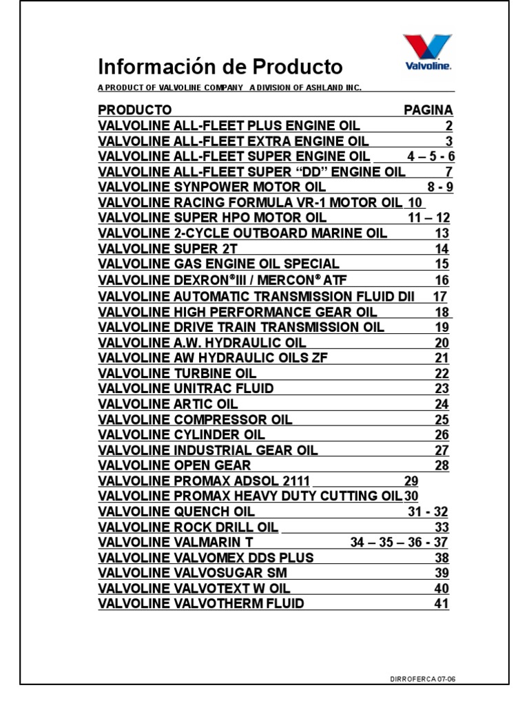 Valvoline TDS PDF Lubricante Engranaje