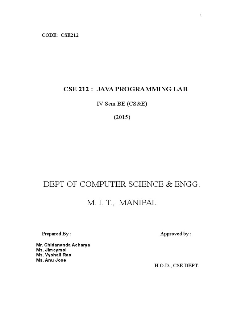 Java Lab Manual 2015 Filename Computer File