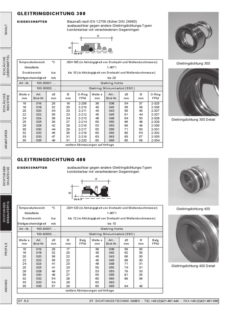 En 1514 Dichtungen Abmessungen PDF