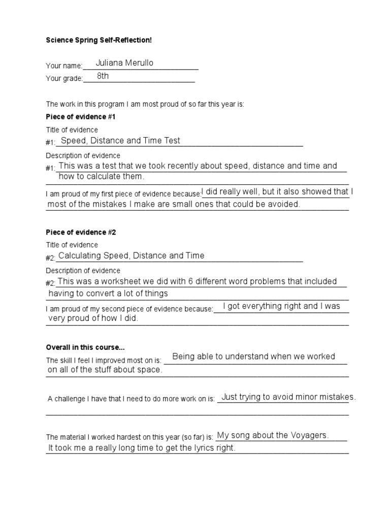 8th Grade Science Self-Reflection Guide | PDF