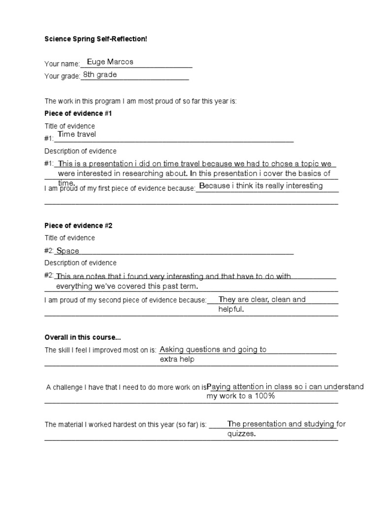 8th Grade Science Self-Reflection Guide | PDF