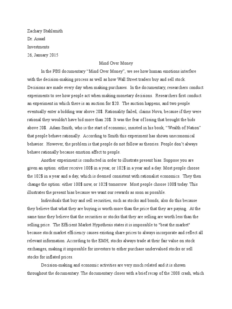Pbs Mind Over Money Efficient Market Hypothesis Stocks