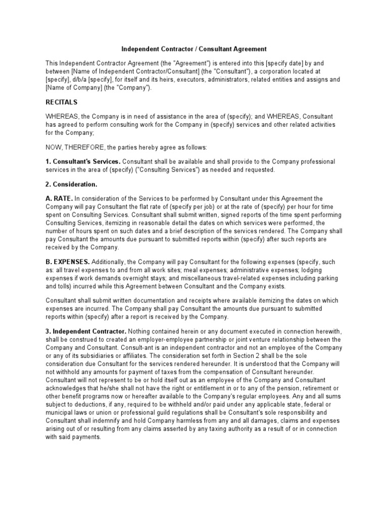 Independent Contractor Agreement Template | PDF | Indemnity | Liability ...
