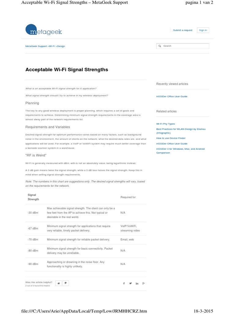 Acceptable Wi-Fi Signal Strengths | PDF