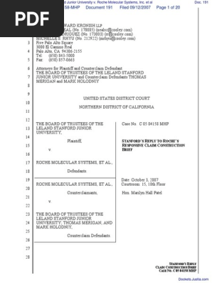 Board of Trustees of the Leland Stanford Junior University v. Roche Molecular Systems, Inc. et al - Document No. 191