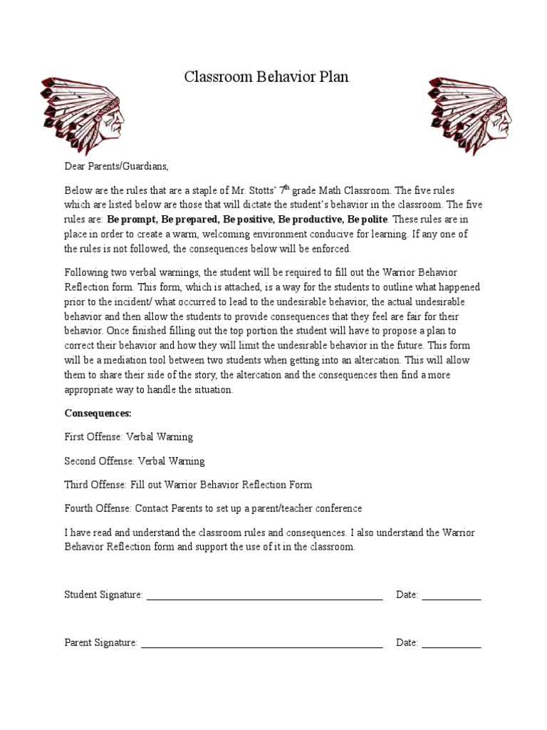 7th Grade Classroom Behavior Plan | PDF