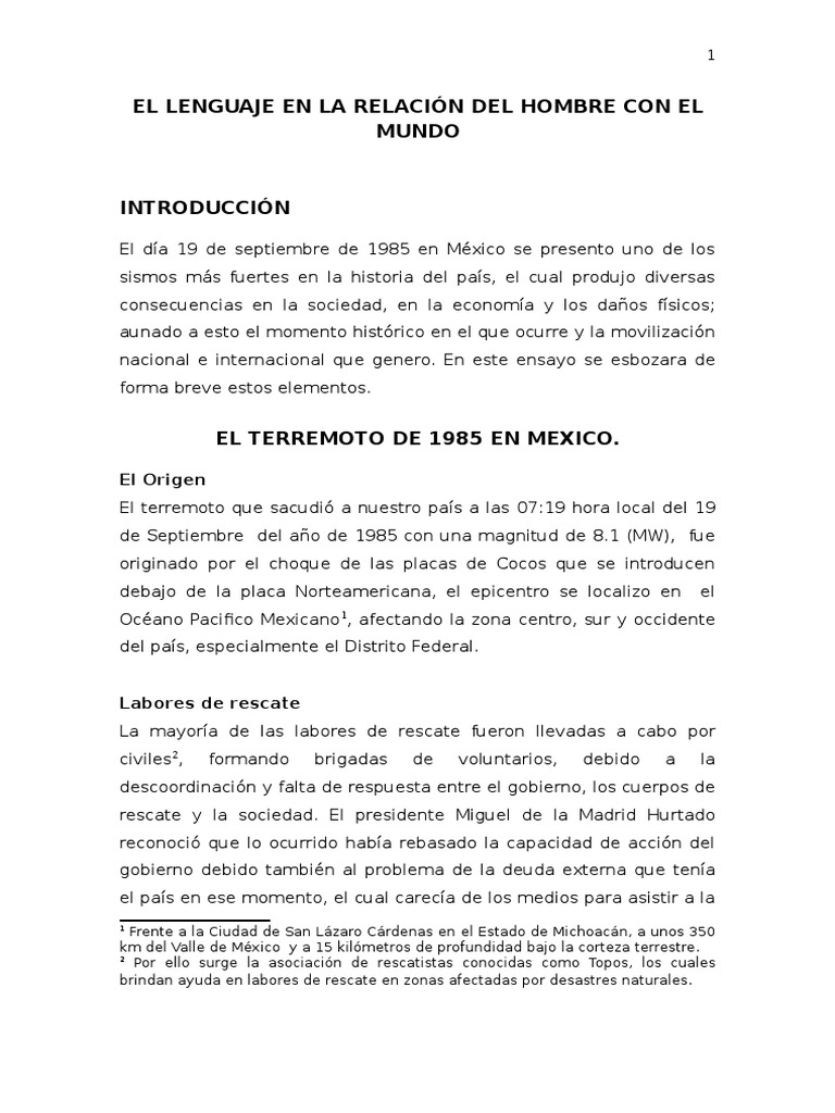 El Lenguaje En La Relación Del Hombre Con El Mundo Pdf Temblores