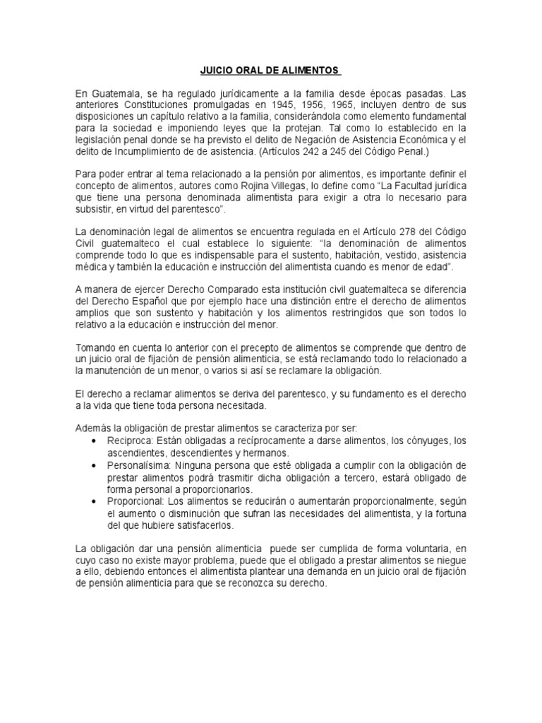 Juicio Oral de Alimentos | PDF | Manutención de los hijos