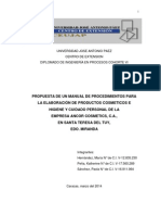 Propuesta de Un Manual de Procedimientos para La Elaboración de Productos Cosmeticos e Higiene y Cuidado Personal