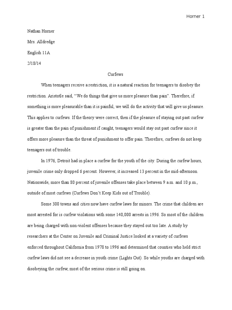 Argumentative Essay English 11a Juvenile Delinquency Minor Law