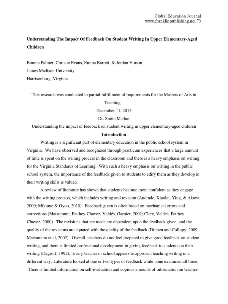 Understanding The Impact of Feedback On Student Writing in Upper ...