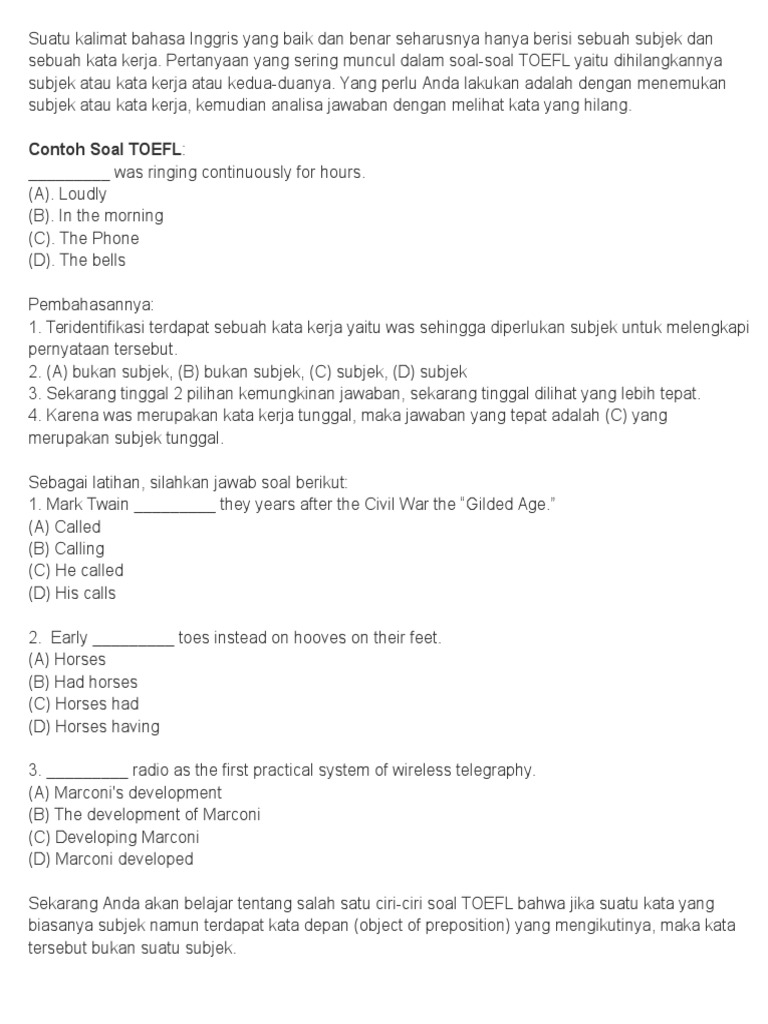 Contoh Soal Soal Toefl Dan Jawaban - Berbagi Contoh Soal