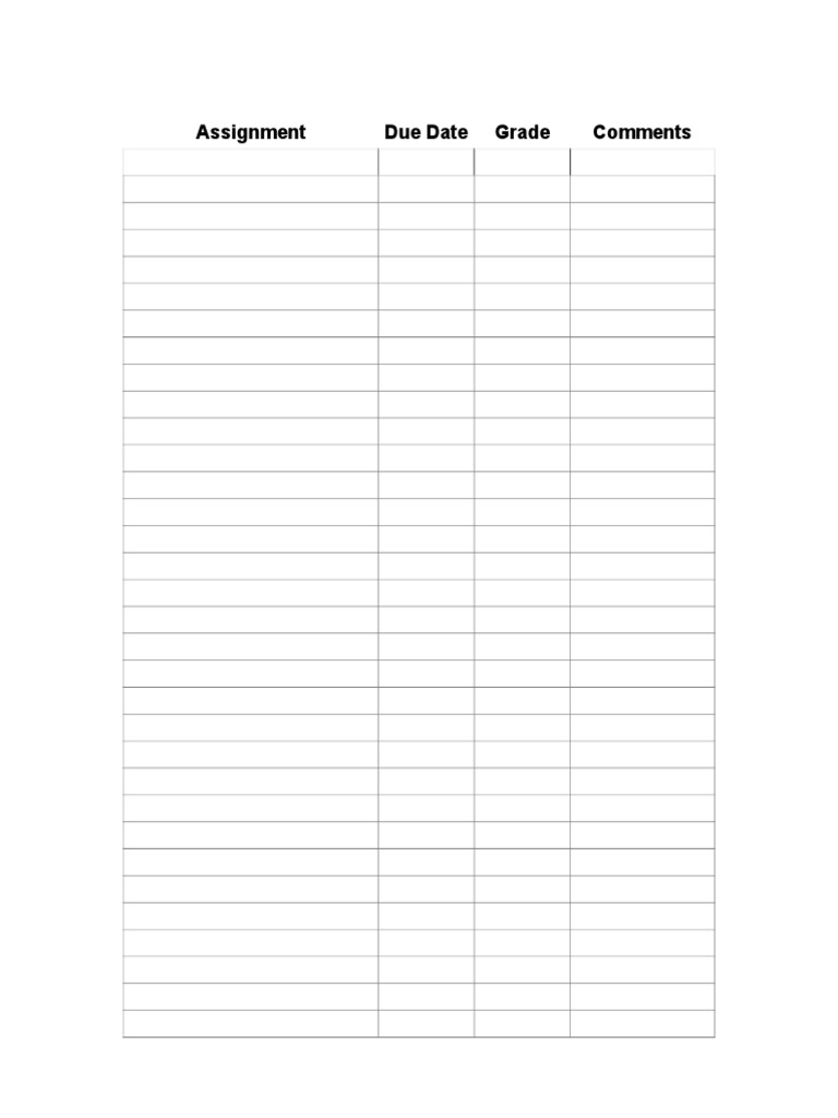 Assignment Due Date Grade Comments | PDF