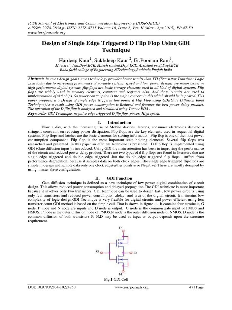GDI-Based Low Power D Flip Flop Design | PDF | Semiconductors ...