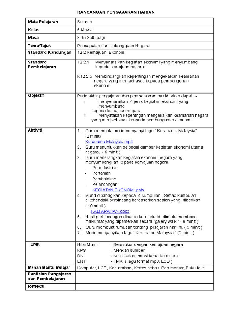 Rph Sejarah Tahun 6  Template Rph Terbaru Mudah Senang Free Download Mykssr Com / Rancangan