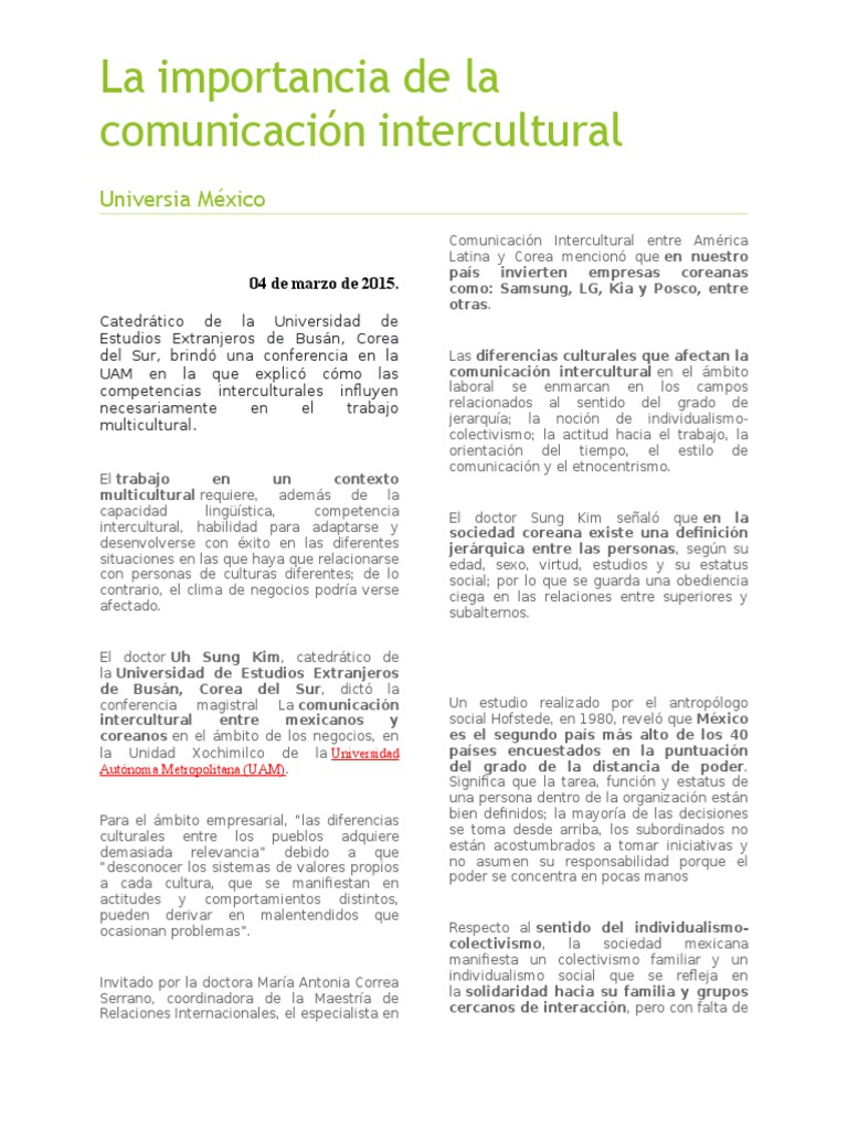 Importancia de la Comunicación Intercultural | PDF | Interculturalidad