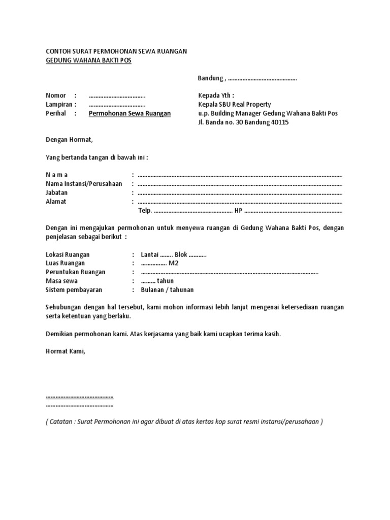 Surat Permohonan Sewa Ruangan Pdf