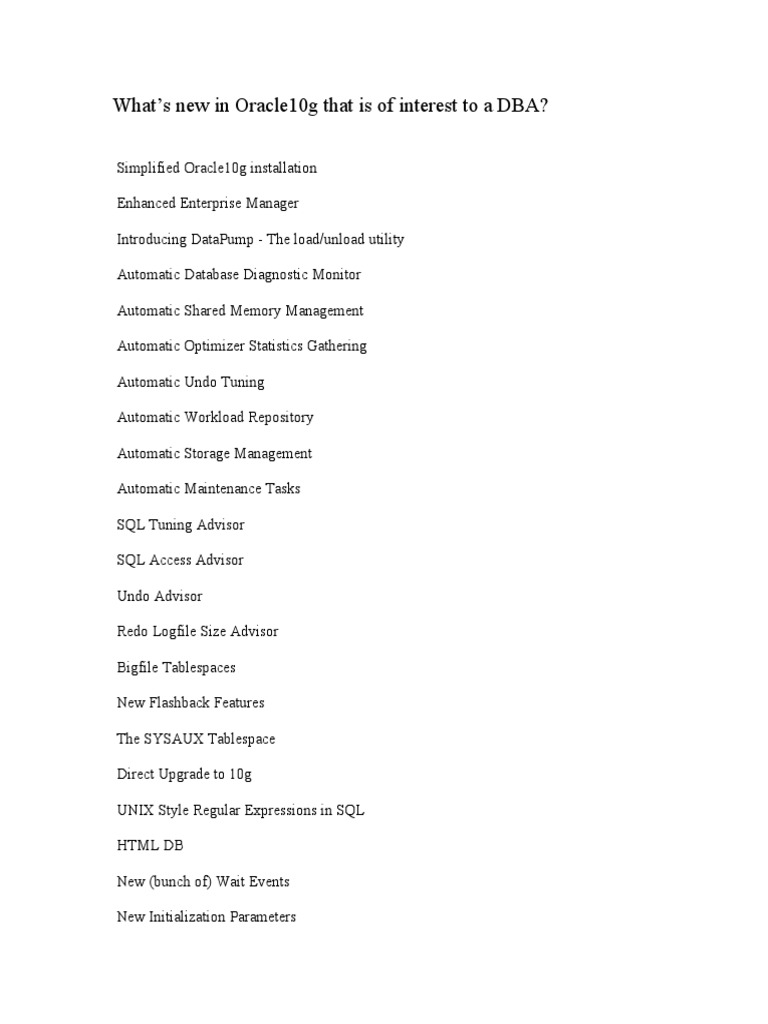 9i and 10 G New Features | PDF | Database Index | Oracle Database