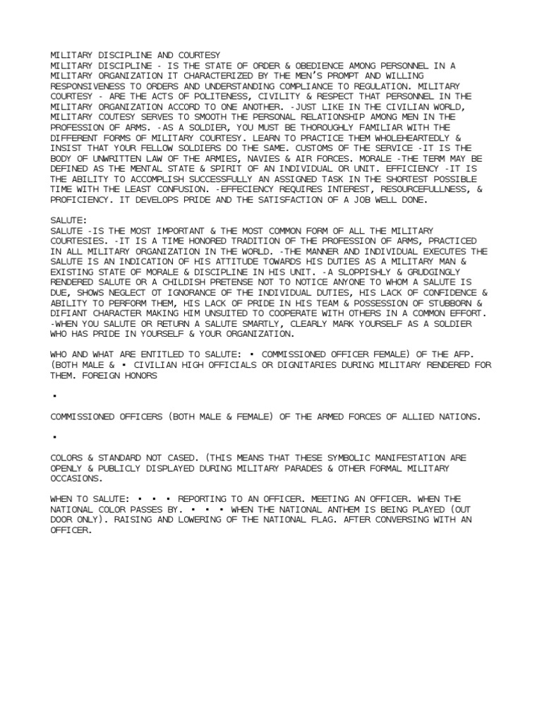 Military Discipline and Courtesy | PDF | Court Martial | Military Justice