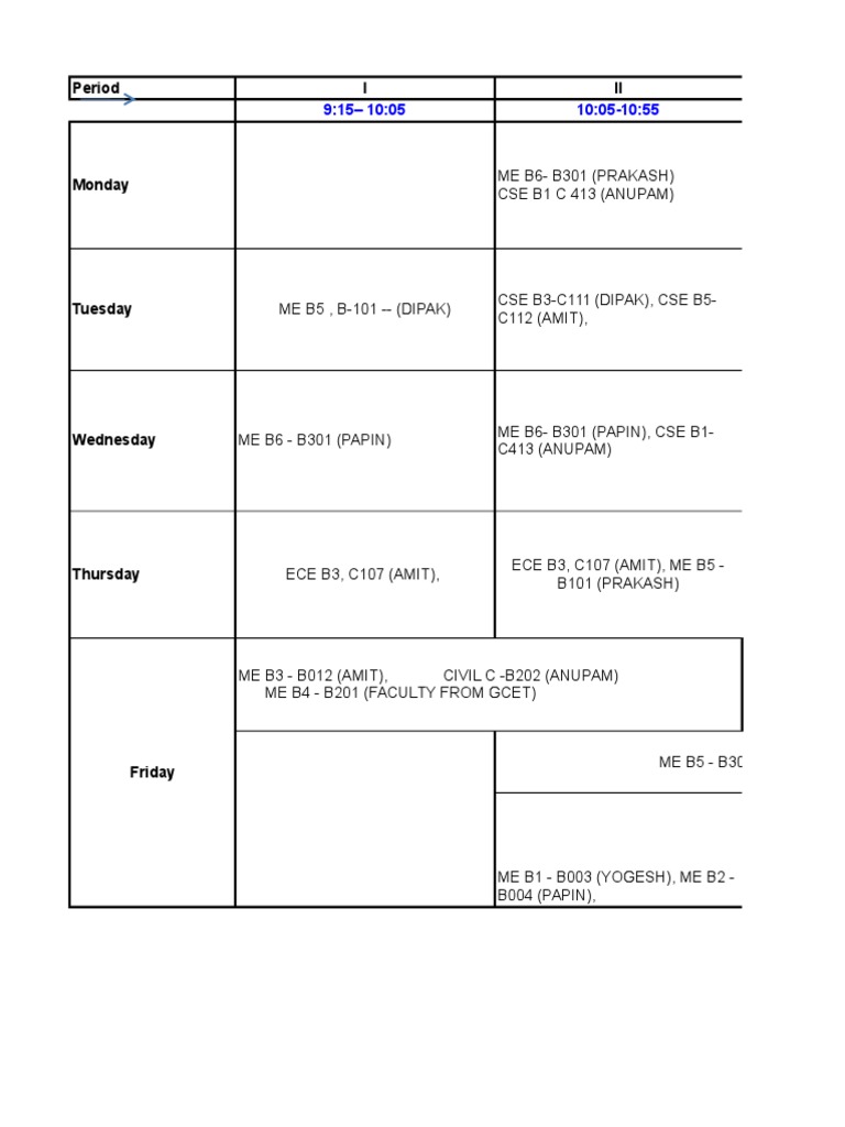 Weekly Class Schedule Overview | PDF | Science & Mathematics