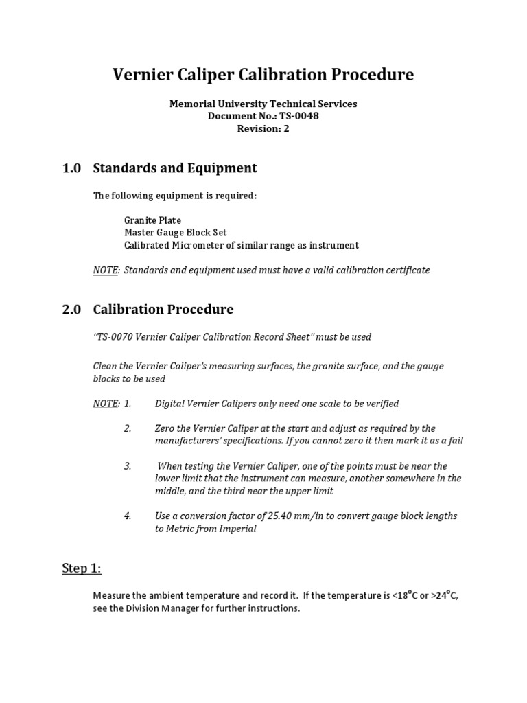 TS0048 Caliper Calibration Procedure PDF