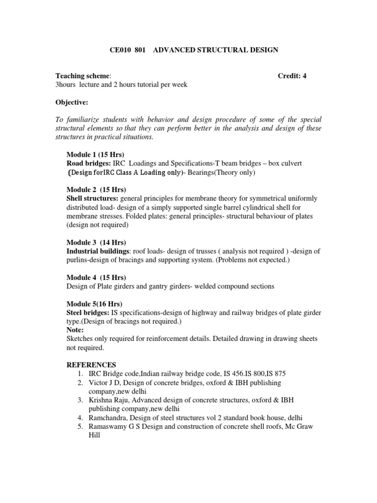 Advanced Structural Design Course Outline | PDF