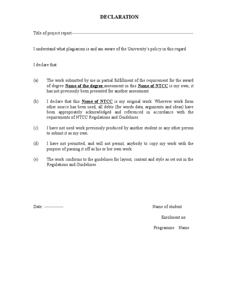 Declaration: NTCC Is My Own It | PDF