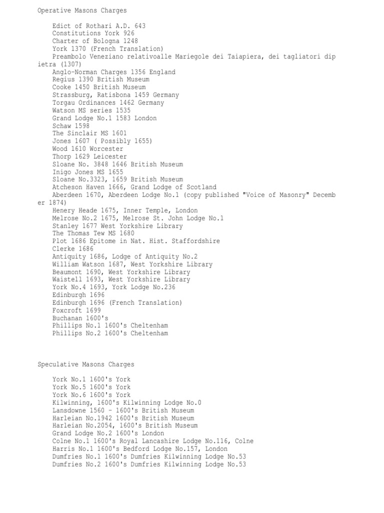 Historical Charges of Freemasonry | PDF | Freemasonry | Fraternal ...