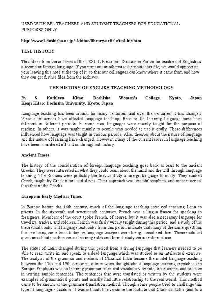 History of English Teaching Methods | PDF | Language Education ...