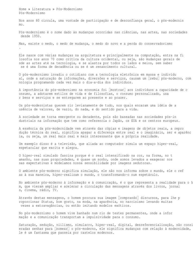 Posmodernismo Qu Es Y Caractersticas Principales