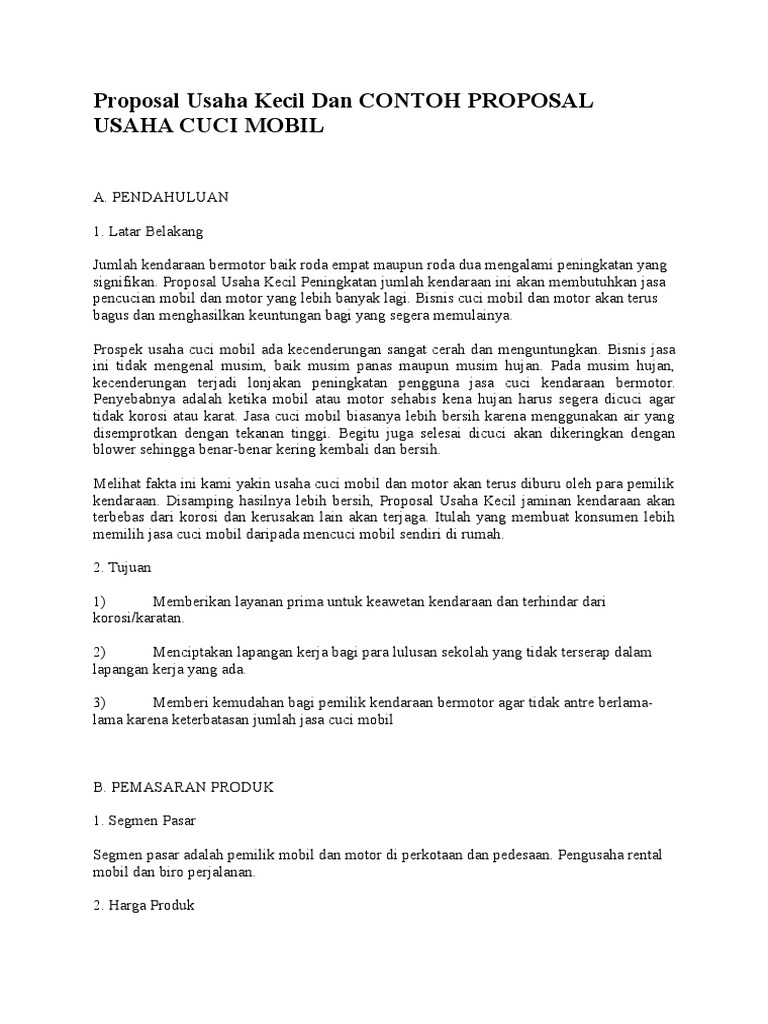 Proposal Usaha Kecil Dan Contoh Proposal Usaha Cuci Mobil Doc