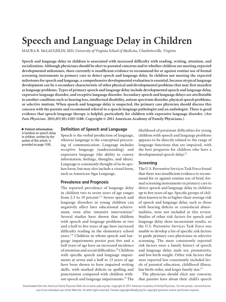 Speech and Language Delay | PDF