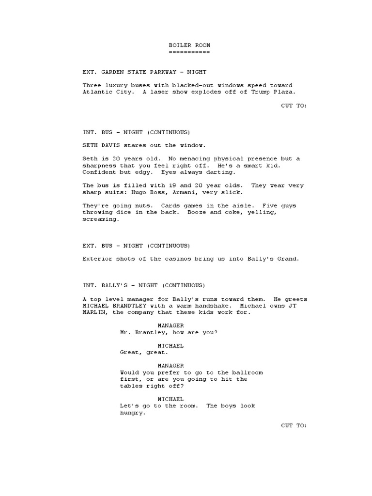 Boiler Room - Film Script | PDF | Casino And Gambling | Leisure