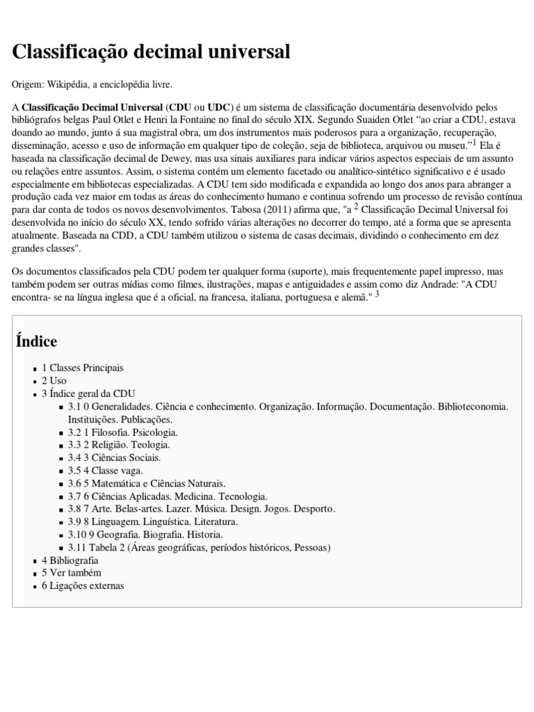 Classificação Decimal Universal | PDF | Science | Ciência (geral)