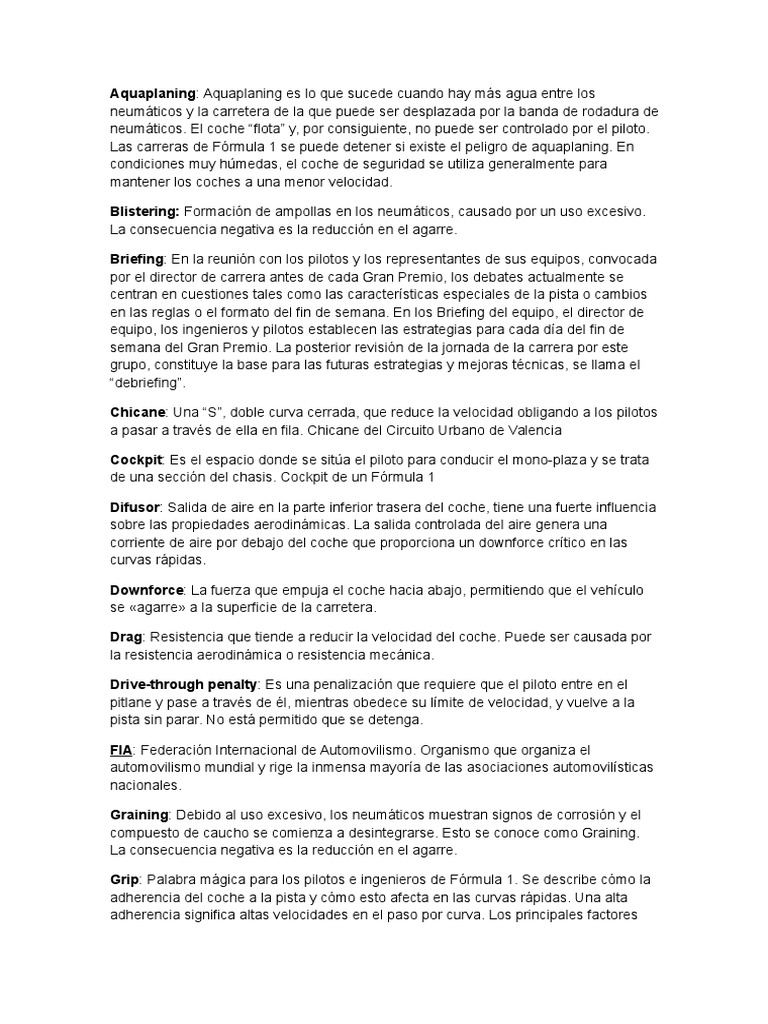 Términos Clave de Fórmula 1 Explicados | PDF | Formula Uno | Neumático