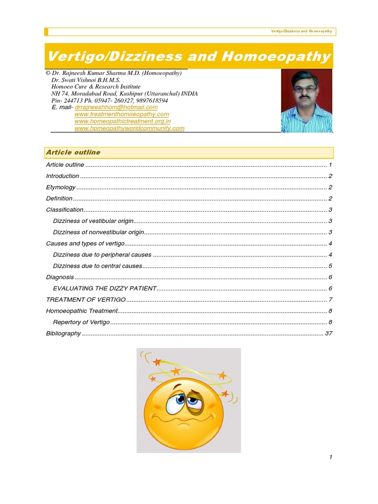 Dizziness - Vertigo and Homoeopathy | PDF | Vestibular System | Vertigo
