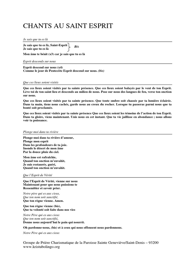 KB Chants Au Saint Esprit PDF SaintEsprit Doctrines et croyances religieuses