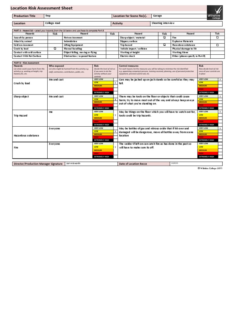 risk assessment garage 1 | Hazards | Risk