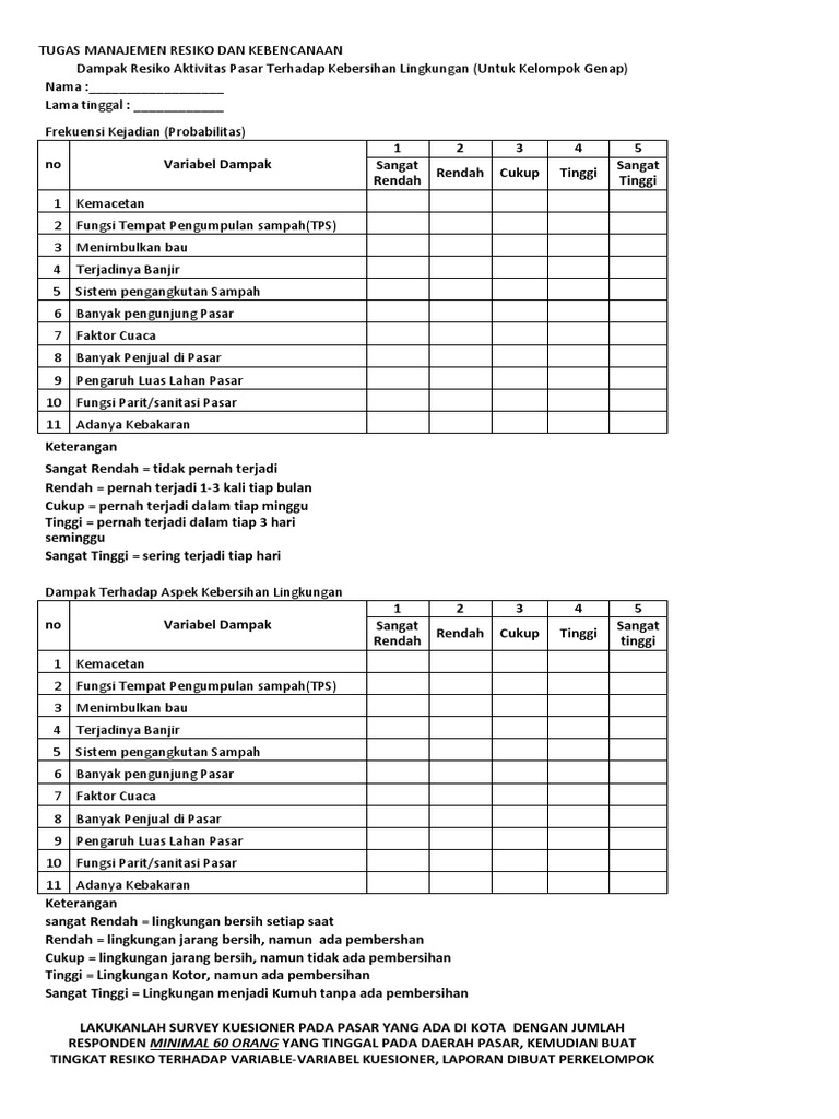 Contoh Form Kuisioner Analisis Resiko Pdf