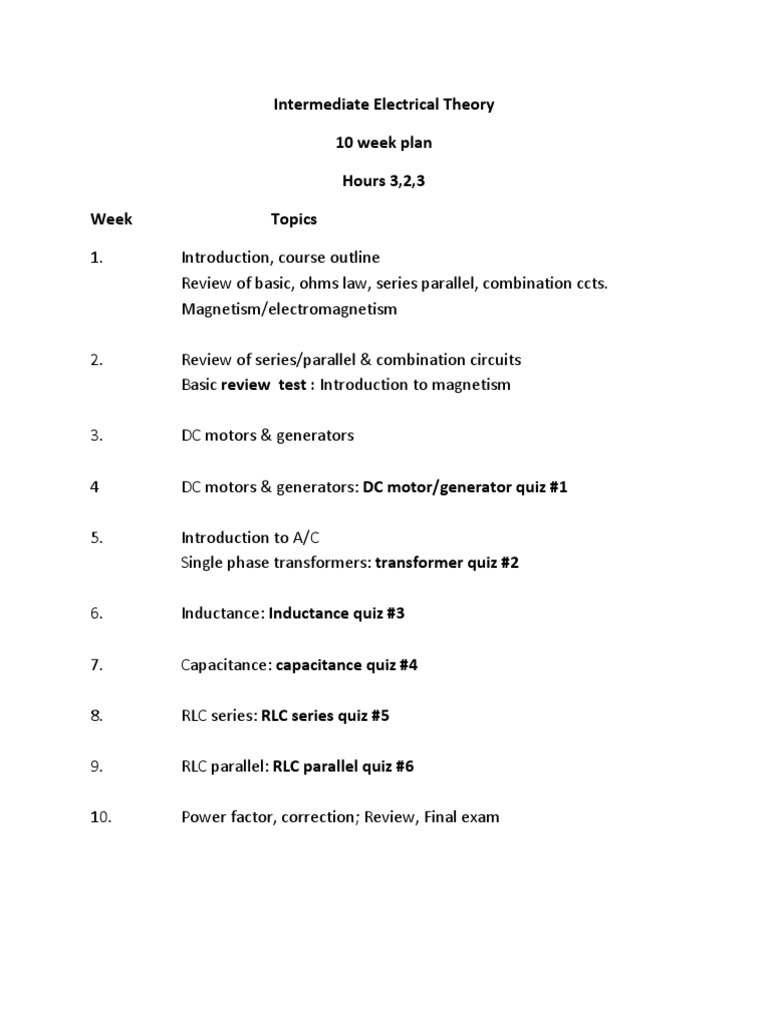 Intermediate Electrical Course Plan | PDF | Computers | Technology ...