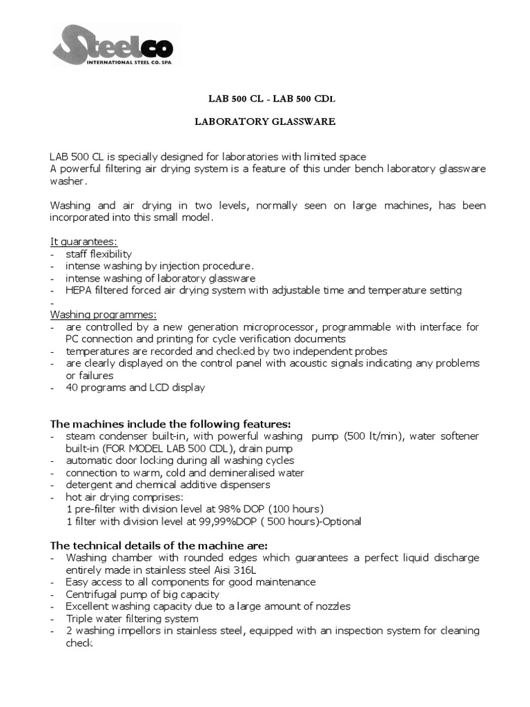 LAB 500 Steelco | PDF | Washing Machine | Manufactured Goods