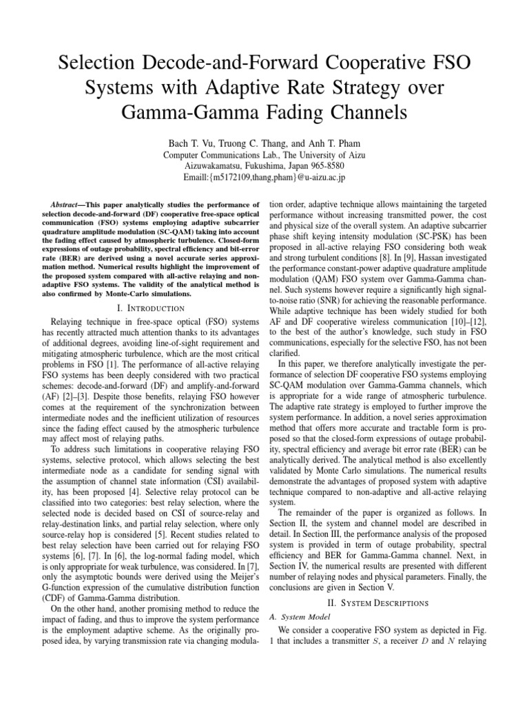Adaptive Rate FSO Systems Analysis | PDF | Signal To Noise Ratio ...