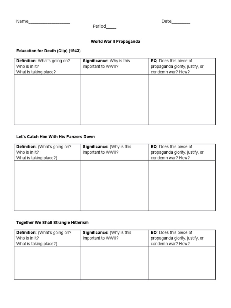 World War II Propaganda Worksheet | PDF | Nazi Germany | Adolf Hitler