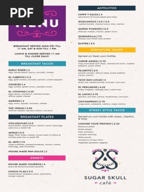 Sugar Skull Cafe Breakfast and Lunch Menu