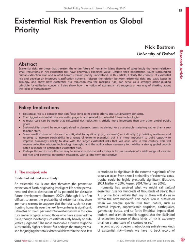 Bostrom Xrisk Global Priority | PDF | Global Catastrophic Risk | Risk