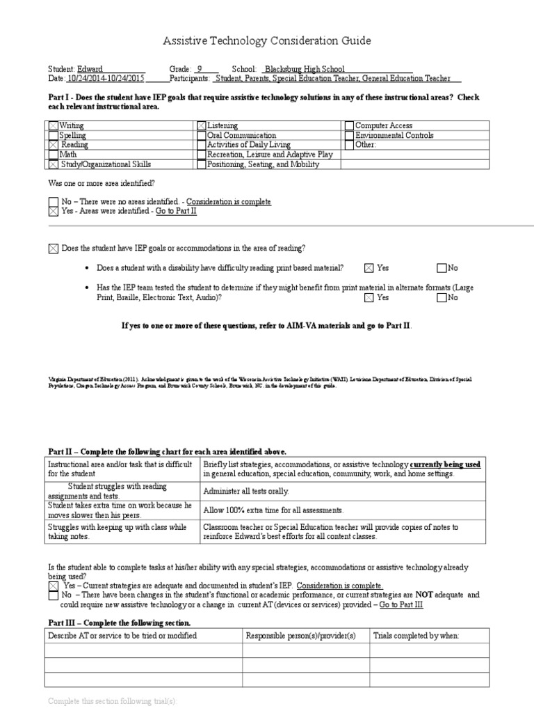 Assistive Technology Guide for IEPs | PDF | Special Education ...