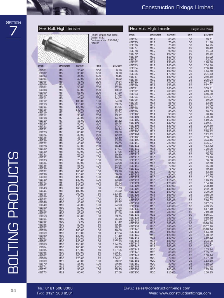 High Tensile Bolt Specifications List | PDF | Screw | Tools