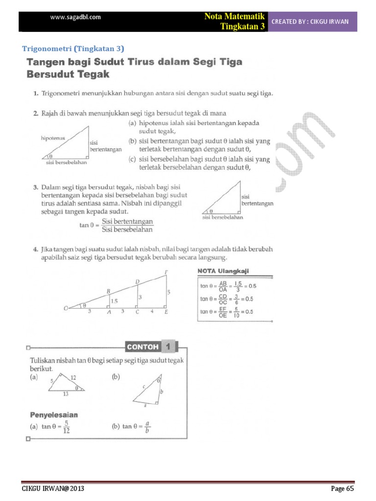 Bab 15 Matematik Tingkatan 3 - Trigonometri