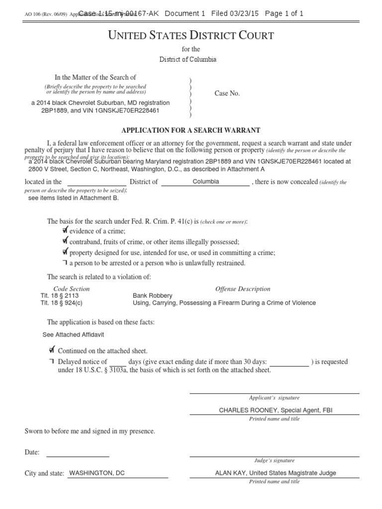 Application for Bank Search Warrant | PDF | Computer File | Search Warrant