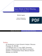 The Vector Space Model of Word Meaning: Informatics 1 CG: Lecture 13